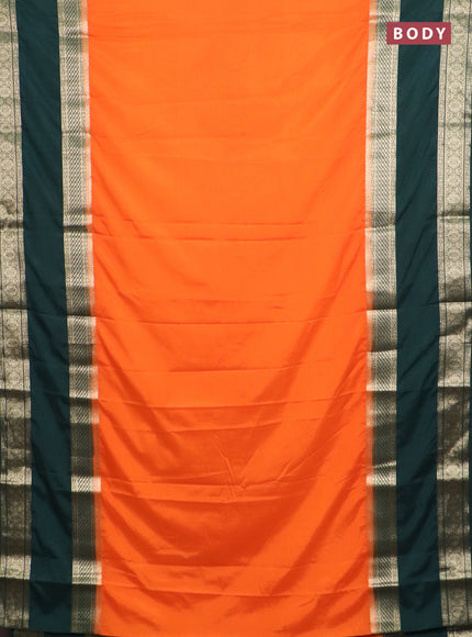 Semi mysore silk saree orange and bottle green with plain body and rettapet zari woven border