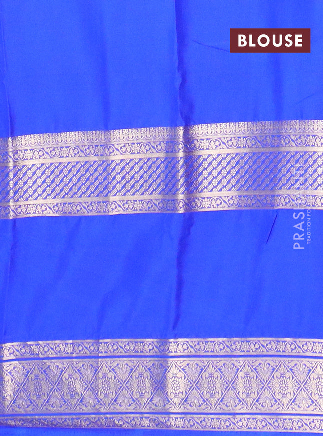 Semi mysore silk saree magenta pink and royal blue with plain body and rettapet zari woven border