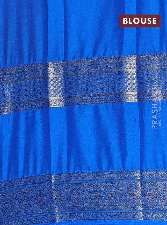 Semi mysore silk saree dark mustard and cs blue with plain body and rettapet zari woven border
