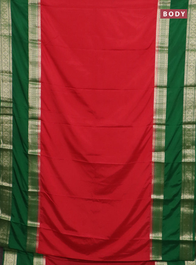 Semi mysore silk saree red and green with plain body and rettapet zari woven border