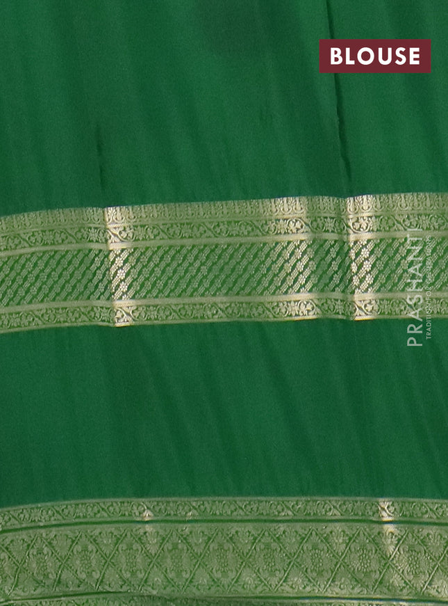 Semi mysore silk saree red and green with plain body and rettapet zari woven border