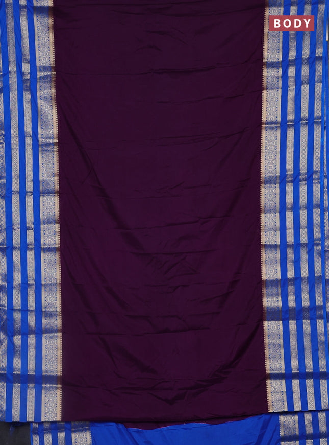 Semi mysore silk saree violet and cs blue with plain body and long zari woven border