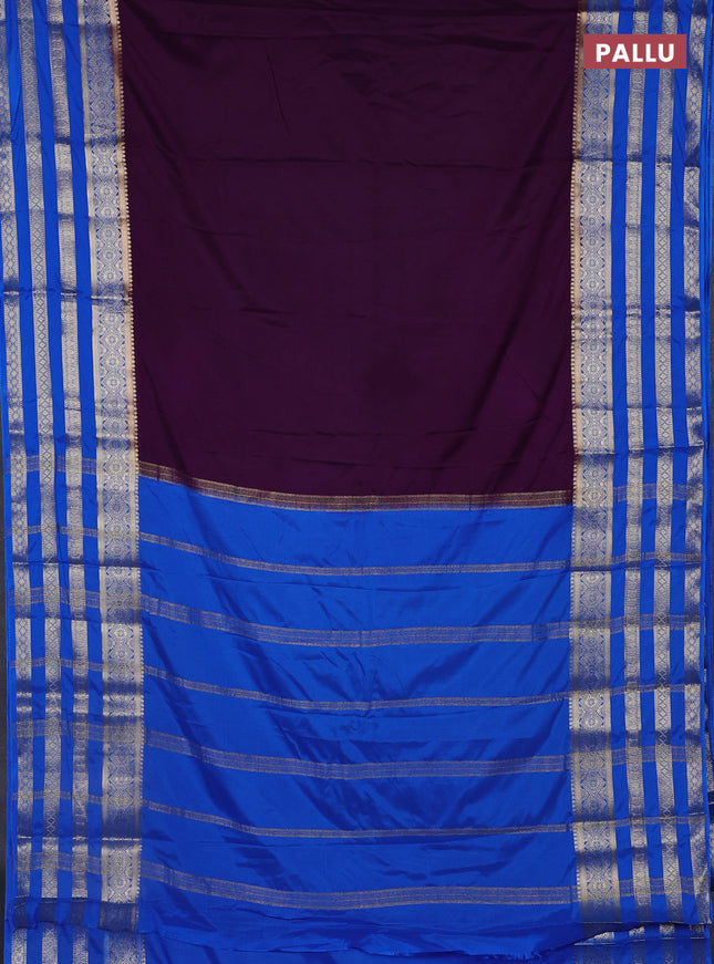 Semi mysore silk saree violet and cs blue with plain body and long zari woven border
