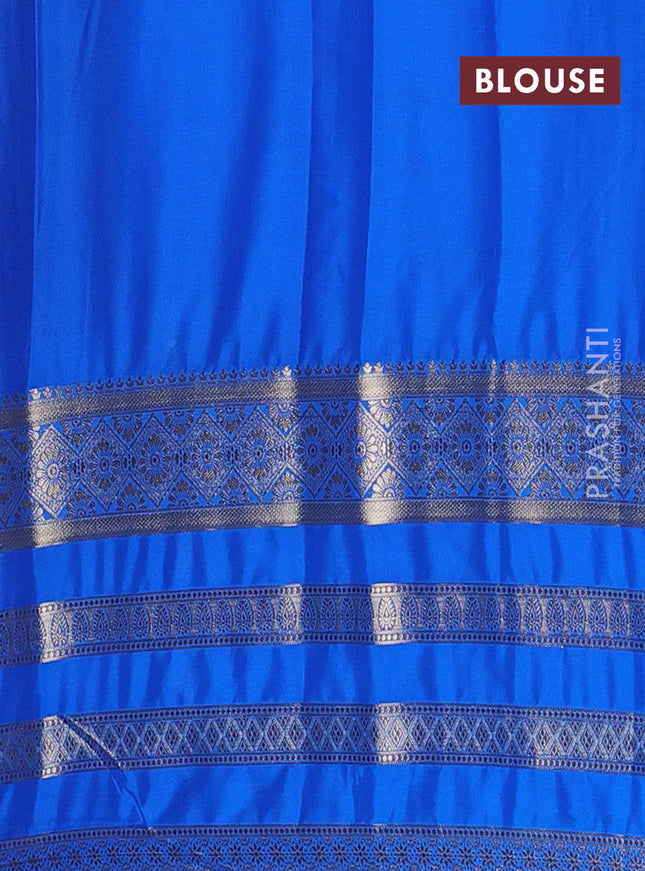 Semi mysore silk saree violet and cs blue with plain body and long zari woven border