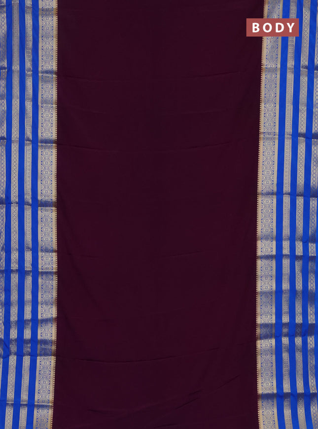 Semi mysore silk saree violet and cs blue with plain body and long zari woven border