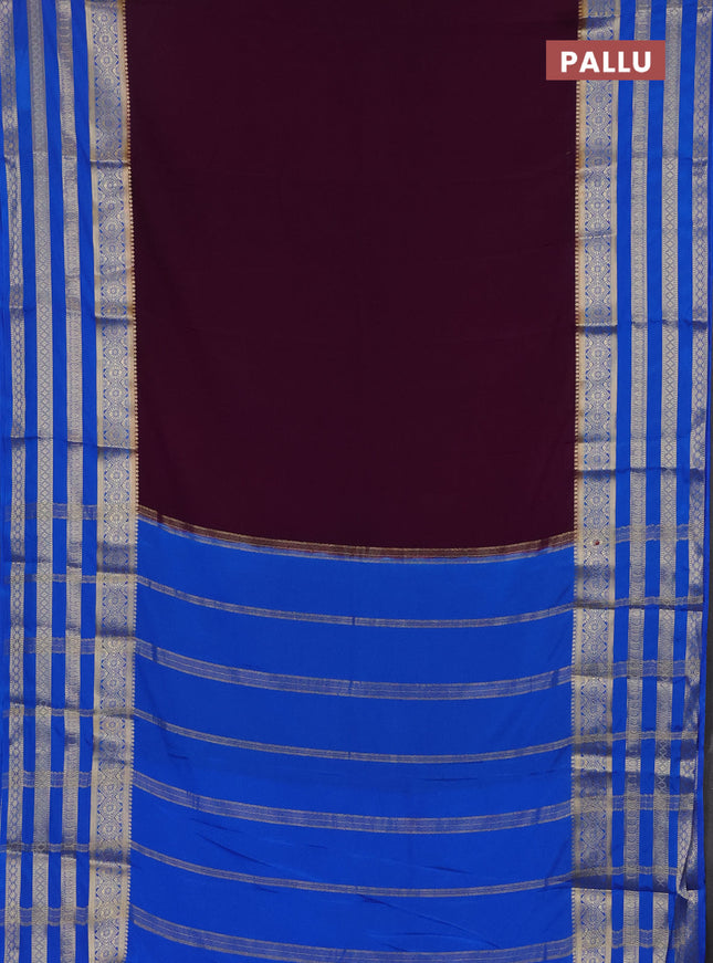 Semi mysore silk saree violet and cs blue with plain body and long zari woven border