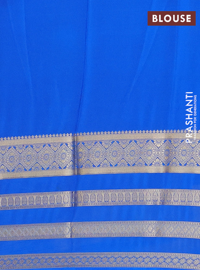 Semi mysore silk saree violet and cs blue with plain body and long zari woven border