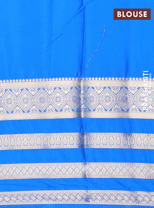 Semi mysore silk saree mustad yellow and blue with plain body and long zari woven border
