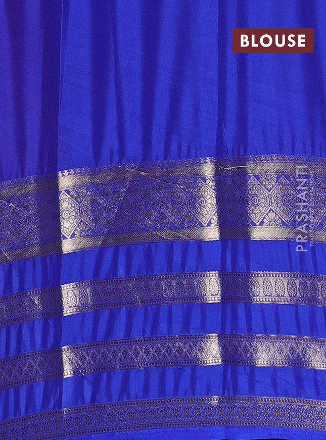 Semi mysore silk saree red and blue with plain body and long zari woven border