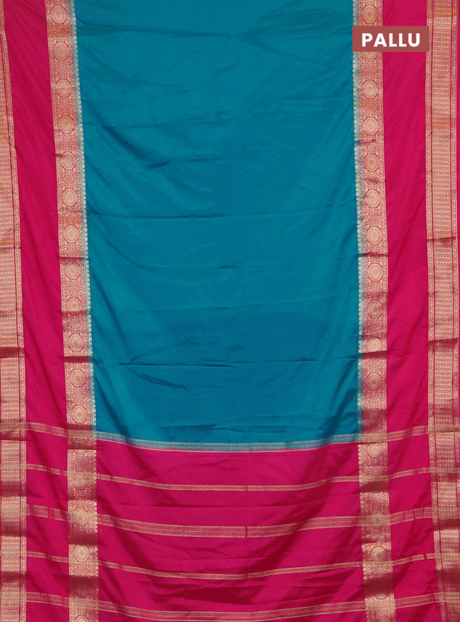 Semi mysore silk saree cs blue and pink with plain body and rettapet zari woven border
