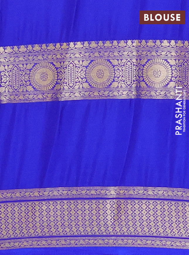 Semi mysore silk saree red and royal blue with plain body and rettapet zari woven border