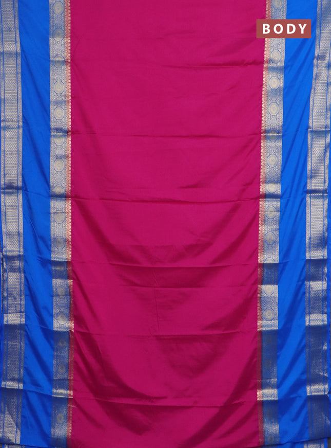 Semi mysore silk saree pink and cs blue with plain body and rettapet zari woven border