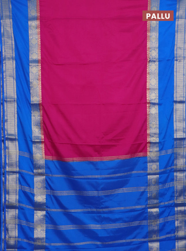 Semi mysore silk saree pink and cs blue with plain body and rettapet zari woven border