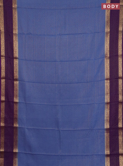 Semi mysore silk saree blue shade and purple with allover zari checked pattern and rettapet zari woven border