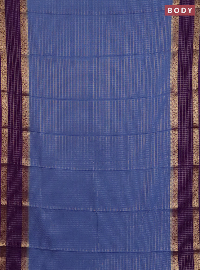 Semi mysore silk saree blue shade and purple with allover zari checked pattern and rettapet zari woven border