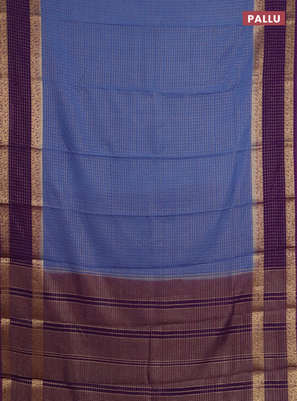 Semi mysore silk saree blue shade and purple with allover zari checked pattern and rettapet zari woven border