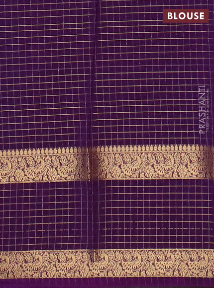 Semi mysore silk saree blue shade and purple with allover zari checked pattern and rettapet zari woven border