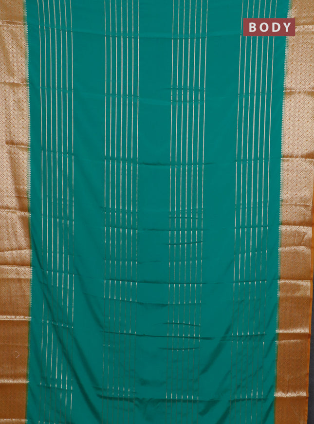 Semi mysore silk saree teal green and mustard yellow with allover zari weaves and zari woven border