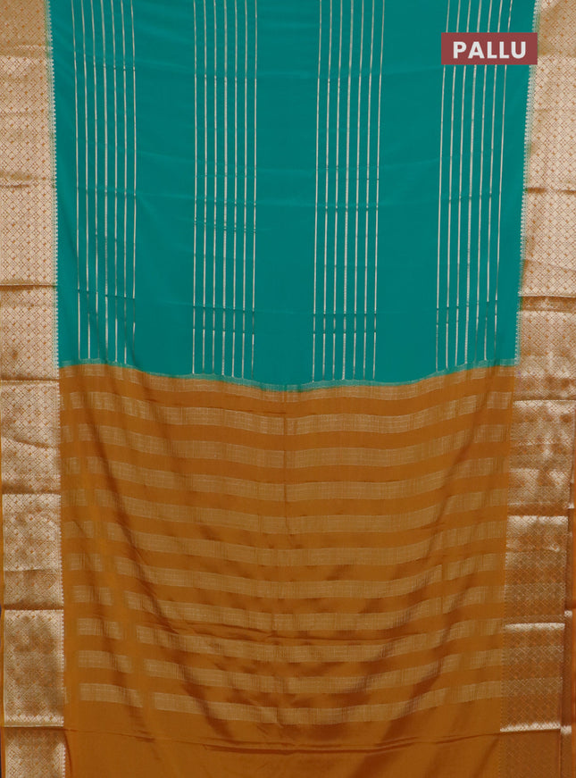 Semi mysore silk saree teal green and mustard yellow with allover zari weaves and zari woven border