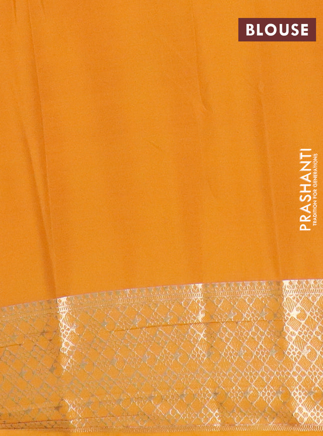 Semi mysore silk saree teal green and mustard yellow with allover zari weaves and zari woven border