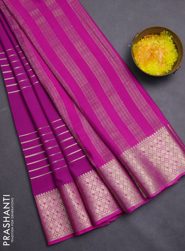 Semi mysore silk saree magenta pink and pink with allover zari weaves and zari woven border