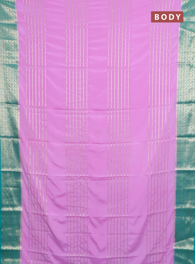 Semi mysore silk saree lotus pink and teal green with allover zari weaves and zari woven border