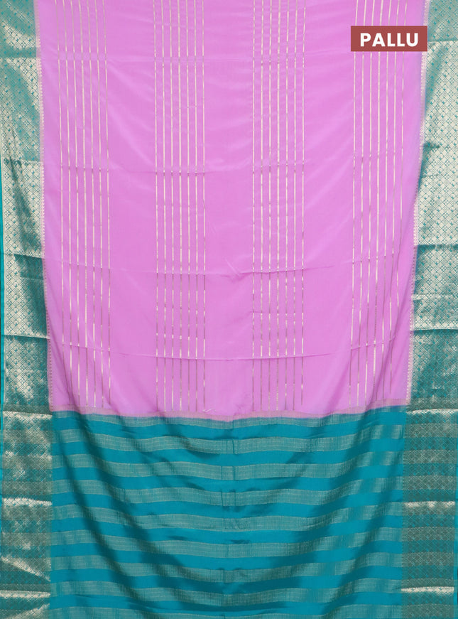 Semi mysore silk saree lotus pink and teal green with allover zari weaves and zari woven border
