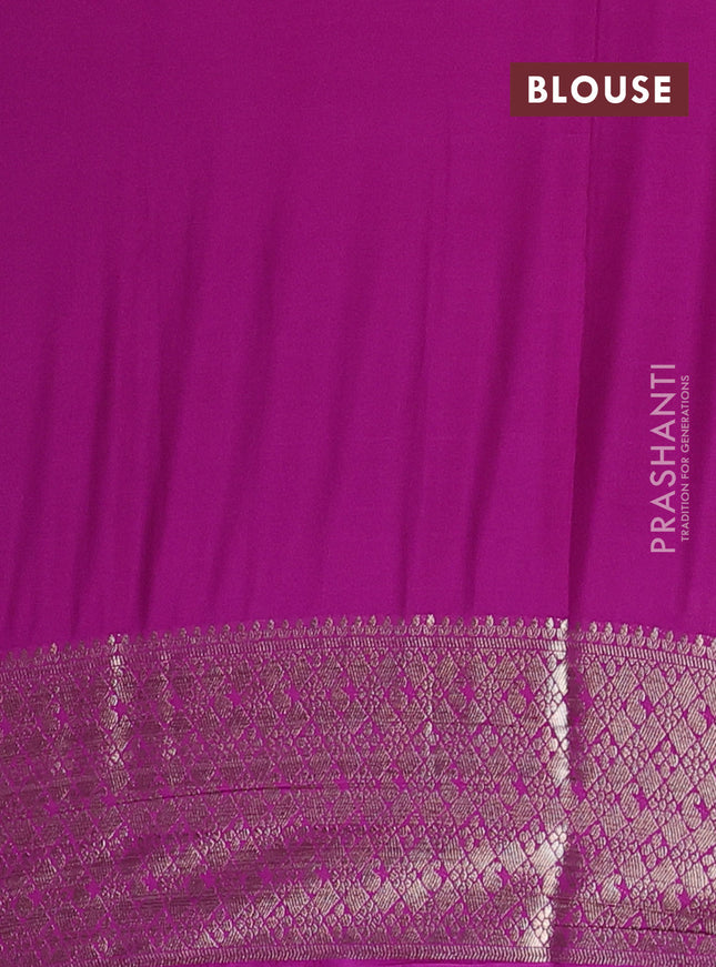 Semi mysore silk saree teal green and pink with allover zari weaves and zari woven border