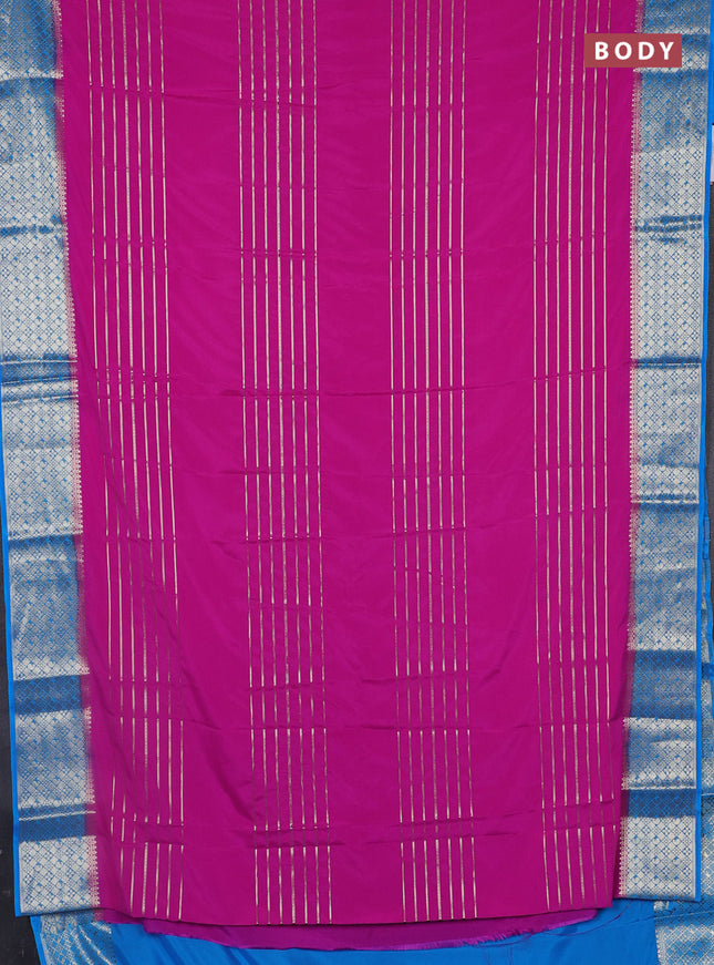 Semi mysore silk saree pink and cs blue with allover zari weaves and zari woven border