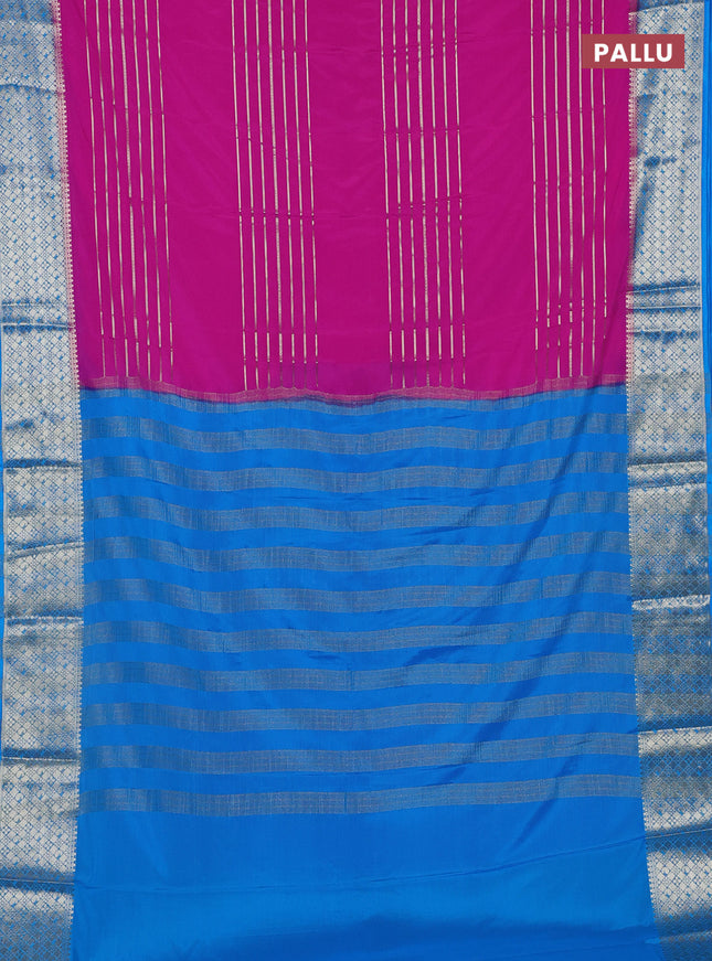 Semi mysore silk saree pink and cs blue with allover zari weaves and zari woven border