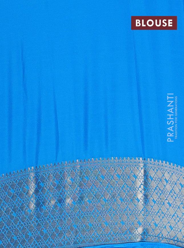 Semi mysore silk saree pink and cs blue with allover zari weaves and zari woven border