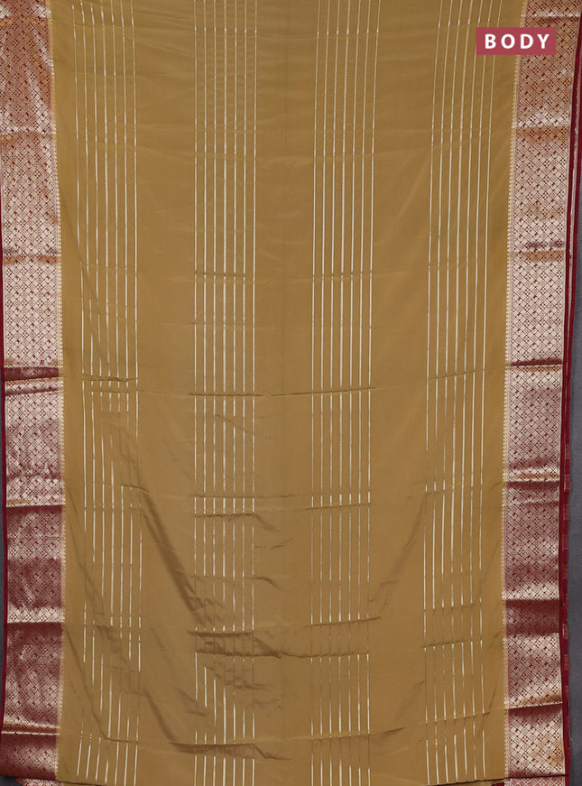 Semi mysore silk saree sandal and maroon with allover zari weaves and zari woven border