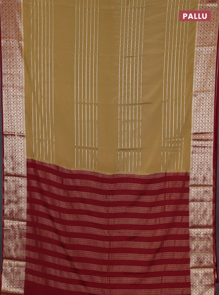 Semi mysore silk saree sandal and maroon with allover zari weaves and zari woven border
