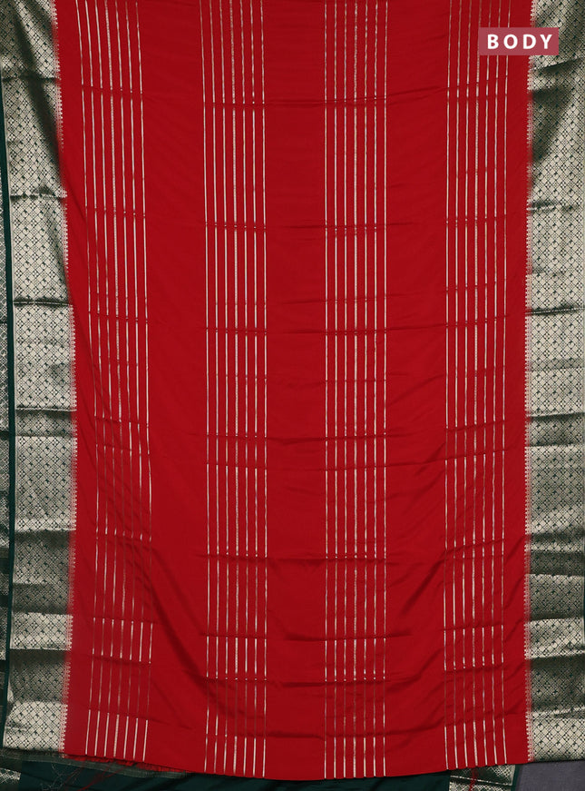 Semi mysore silk saree red and green with allover zari weaves and zari woven border