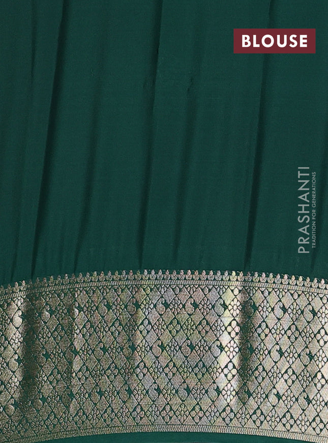 Semi mysore silk saree red and green with allover zari weaves and zari woven border