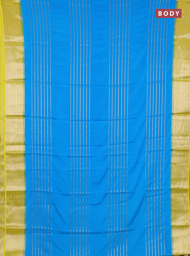 Semi mysore silk saree cs blue and lime yellow with allover zari weaves and zari woven border