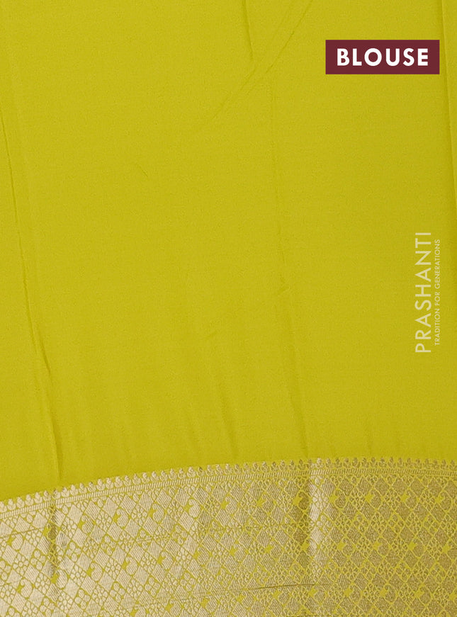 Semi mysore silk saree cs blue and lime yellow with allover zari weaves and zari woven border