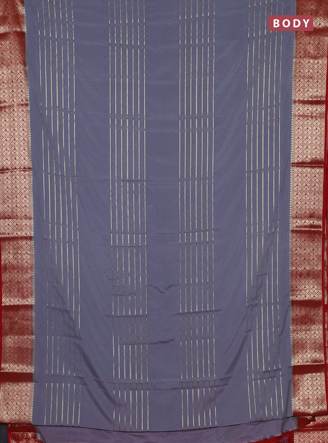 Semi mysore silk saree grey and red with allover zari weaves and zari woven border