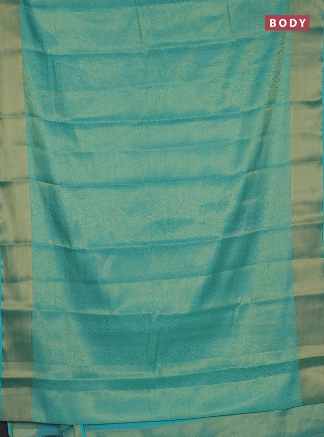 Semi mysore silk saree teal green with allover zari woven brocade weaves and zari woven border