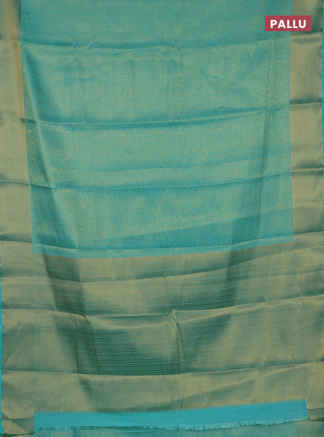 Semi mysore silk saree teal green with allover zari woven brocade weaves and zari woven border
