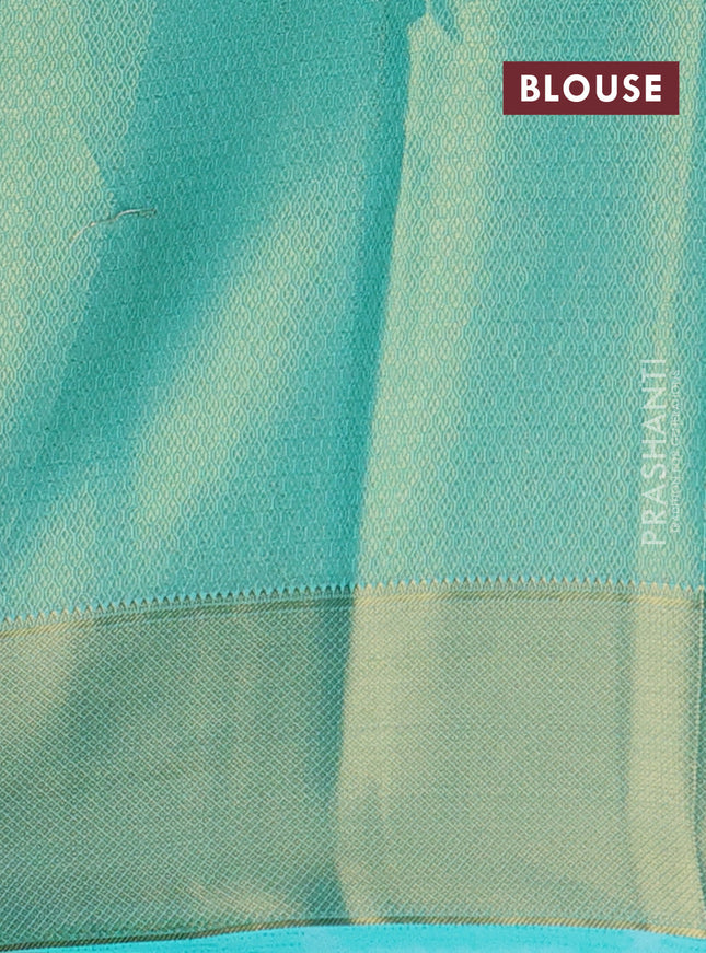 Semi mysore silk saree teal green with allover zari woven brocade weaves and zari woven border