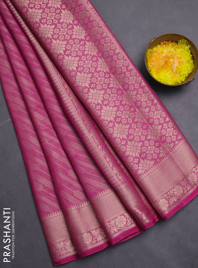 Semi mysore silk saree purple with allover zari woven brocade weaves and zari woven border