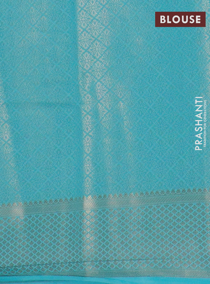 Semi mysore silk saree teal blue with allover zari woven brocade weaves and zari woven border