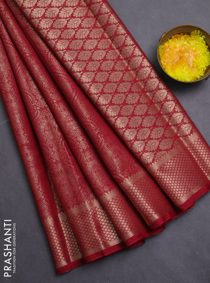 Semi mysore silk saree maroon with allover zari woven brocade weaves and zari woven border