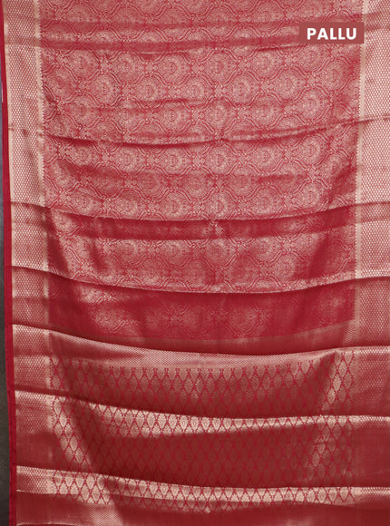 Semi mysore silk saree maroon with allover zari woven brocade weaves and zari woven border
