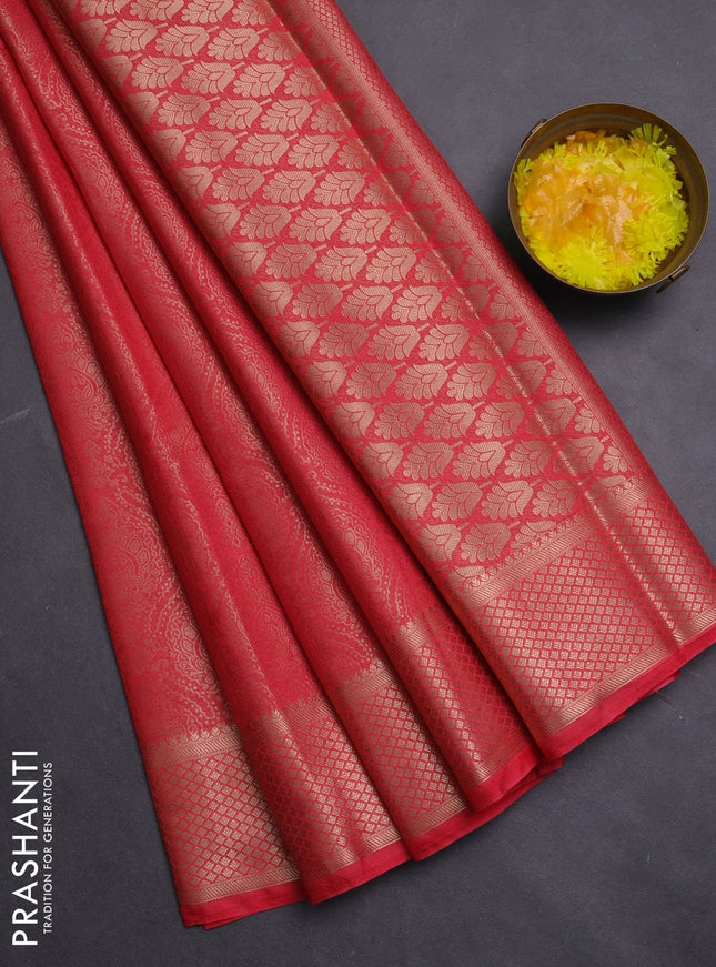 Semi mysore silk saree pink with allover zari woven brocade weaves and zari woven border