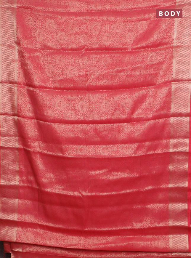 Semi mysore silk saree pink with allover zari woven brocade weaves and zari woven border