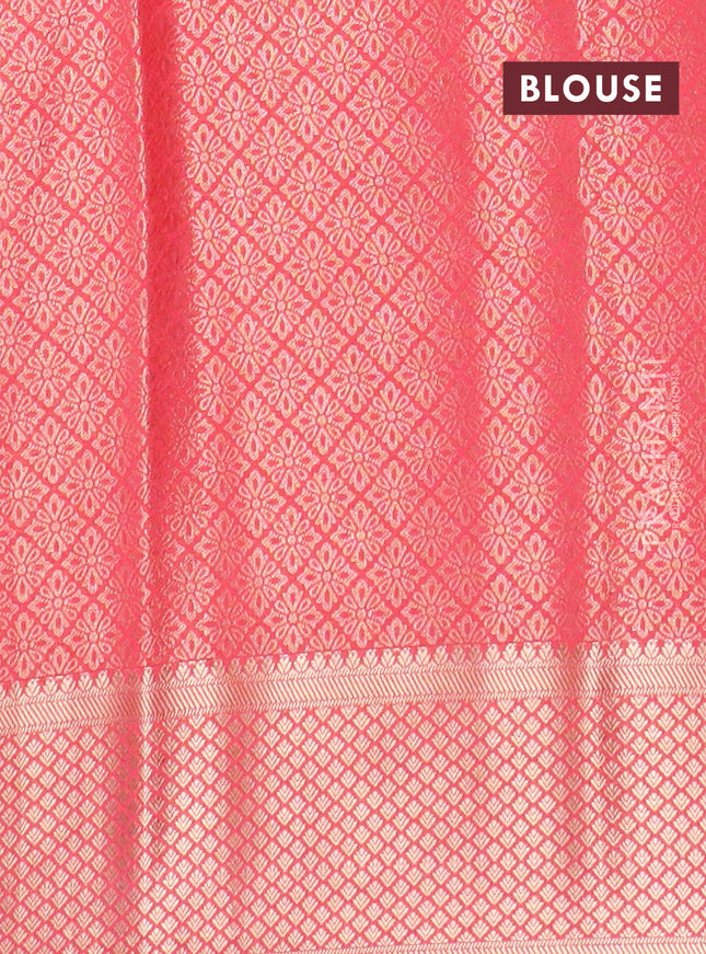 Semi mysore silk saree pink with allover zari woven brocade weaves and zari woven border