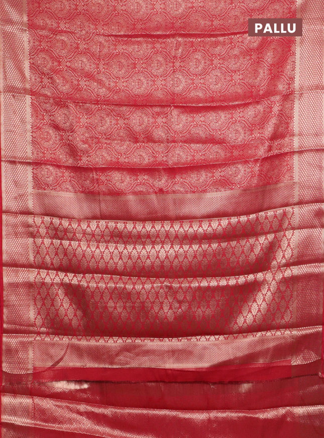 Semi mysore silk saree red with allover zari woven brocade weaves and zari woven border