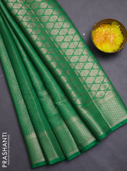 Semi mysore silk saree green with allover zari woven brocade weaves and zari woven border